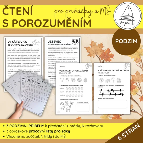 Podzimní čtení s porozuměním | 3 příběhy a pracovní listy pro 1. třídu a MŠ 1