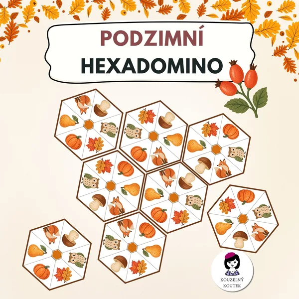 Podzimní hexadomino | hexagon skládačka | Puzzle | Podzim | 1