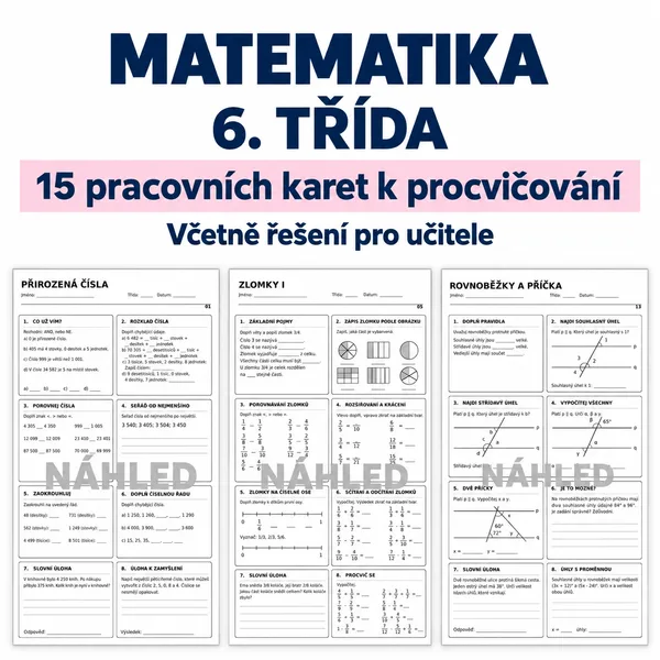 Matematika 6. třída – sada 15 pracovních karet k procvičování 1