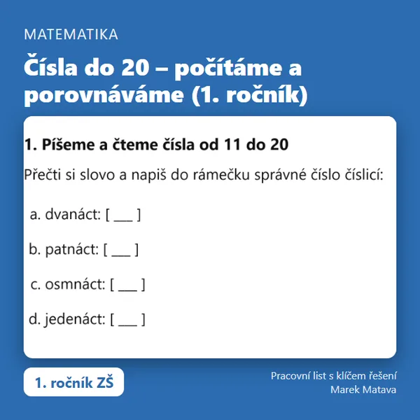 🔢 Čísla do 20 – počítáme a porovnáváme (1. ročník) 1