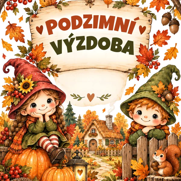 Podzimní výzdoba – skřítci, girlanda, dýně, houby a podzimní dekorace 1