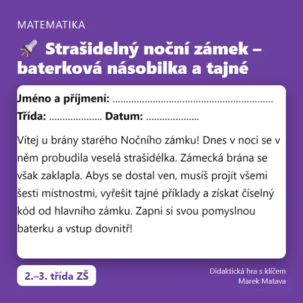 🔦 Strašidelný noční zámek – baterková násobilka a tajné příklady (2.–3. třída) 1
