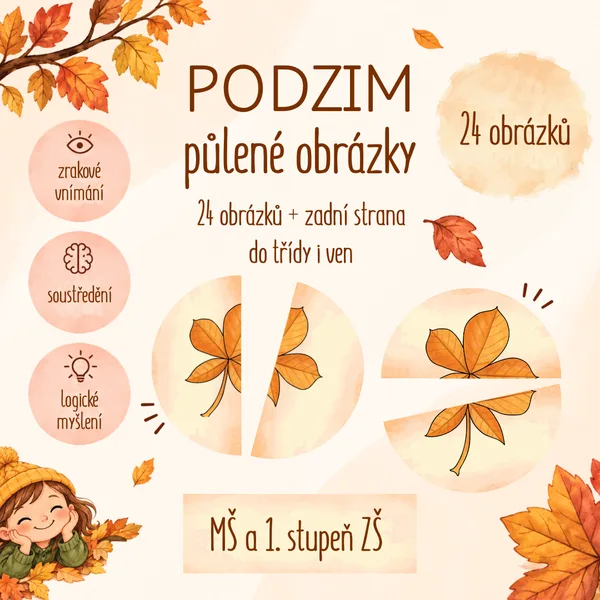 Podzim - 24 půlených obrázků (MŠ a 1. stupeň ZŠ) 1