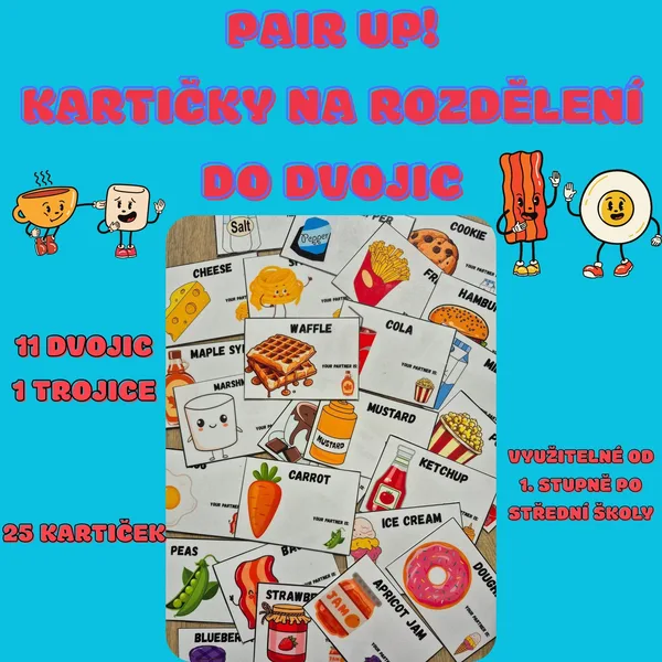 Pair up! - kartičky k rozdělení do dvojic (a trojice)  hodinách anglického jazyka 1