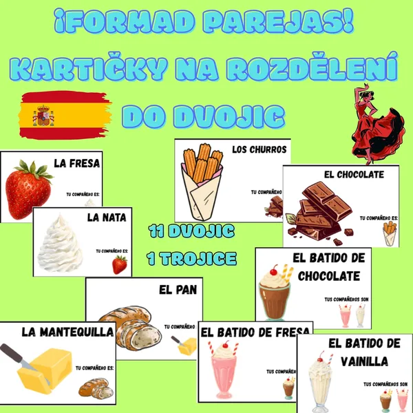 ¡Formad parejas! - kartičky na rozdělení do dvojic (a trojice) španělsky 1