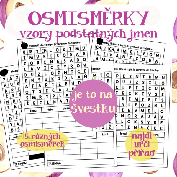 Osmisměrky - vzory podstatných jmen 1