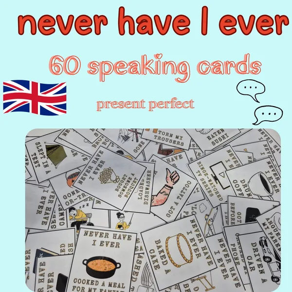 Never have I ever - 60 speaking cards k procvičení present perfect 1