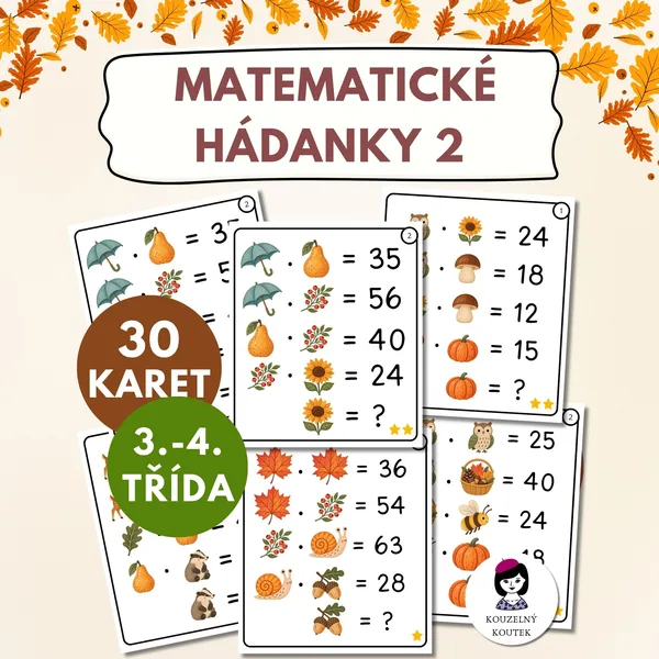 Podzimní matematické hádanky 2 | Rébusy | Šifrování | Násobilka 2-9 | Násobení 1