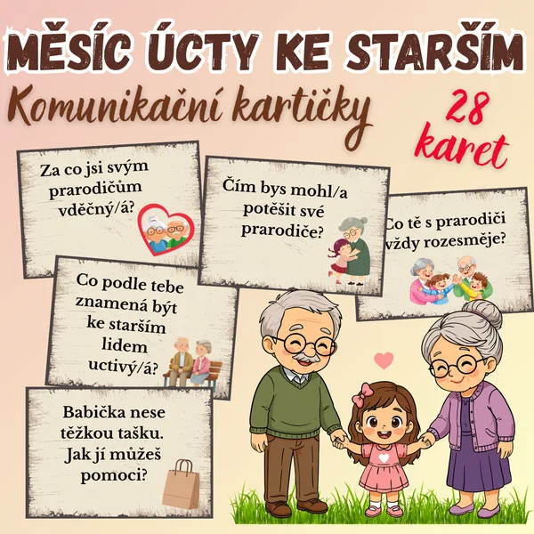 Měsíc úcty ke starším – komunikační kartičky / prarodiče / babička a dědeček / měsíc říjen 1
