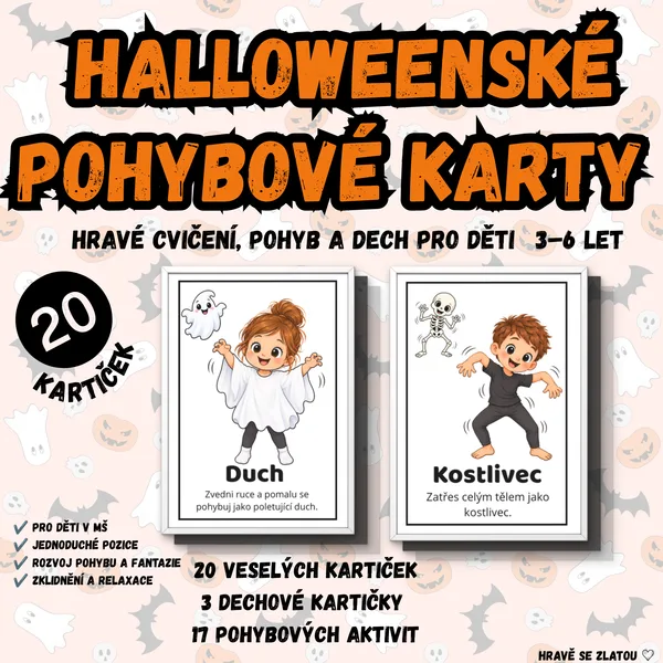 Halloweenské jógové kartičky – pohyb, jóga a dech pro děti 1