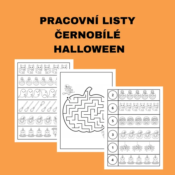 Pracovní listy černobílé Halloween 1