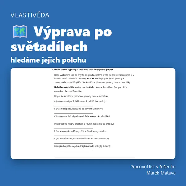 🗺️ Výprava po světadílech – hledáme jejich polohu (5. ročník) 1