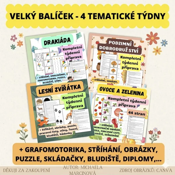 PODZIMNÍ  balíček týdenních plánů - DRAKIÁDA, OVOCE A ZELENINA, PODZIM, LESNÍ ZVÍŘÁTKA 1