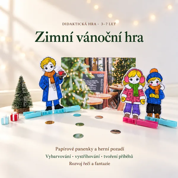 Zimní a vánoční didaktická hra s papírovými panenkami | Vybarvování, vystřihování, tvoření příběhů a rozvoj řeči | 3–7 let 1