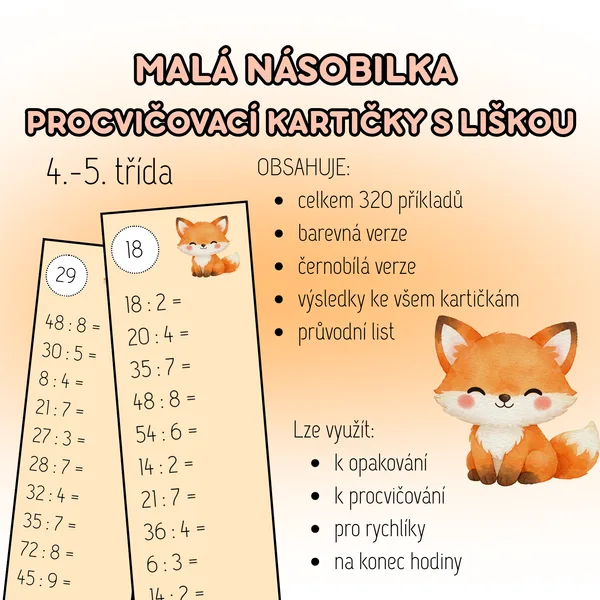 MALÁ NÁSOBILKA | PROCVIČOVACÍ KARTIČKY - DĚLENÍ 1