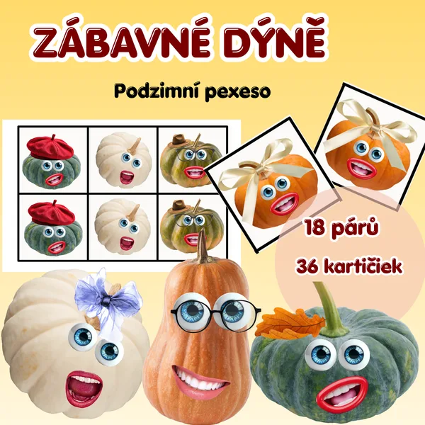 Zábavné dýně – podzimní pexeso pro děti od 3 do 7 let | 18 párů, 36 kartiček 1