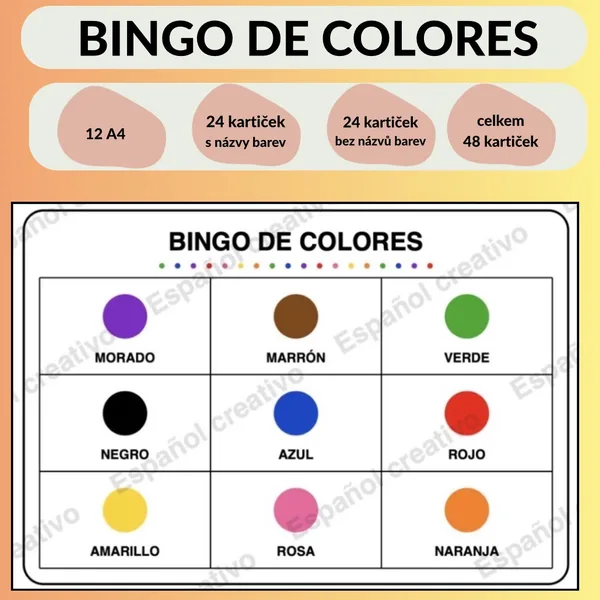 Bingo de colores – španělské bingo na procvičení barev 1