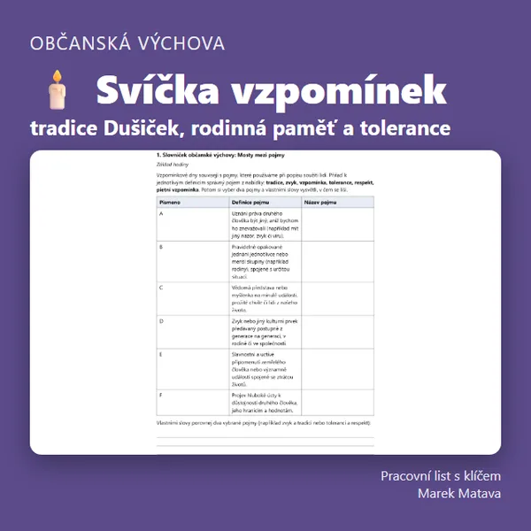 🕯️ Svíčka vzpomínek – tradice Dušiček, rodinná paměť a tolerance (6.–8. ročník) 1