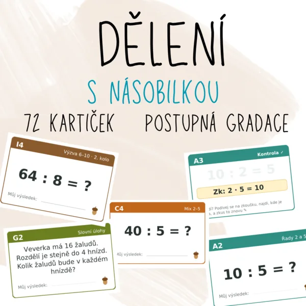 Dělím s pomocí násobilky – 72 kartiček na dělení v oboru malé násobilky 1