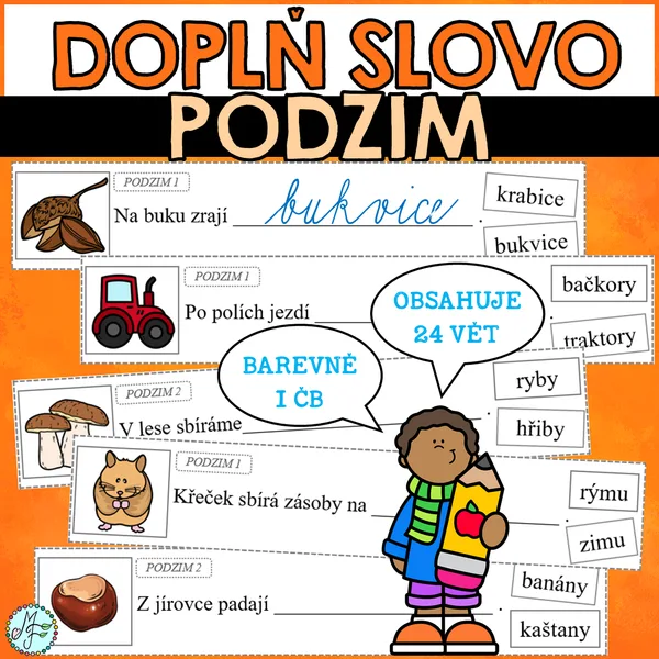 DOPLŇ SLOVO - PODZIM (čtení a psaní s porozuměním) 1