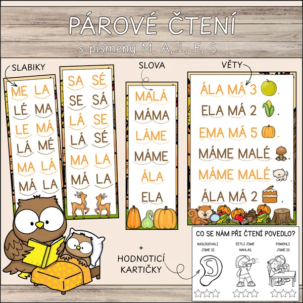 Párové čtení - písmena M, A, L, E, S 1
