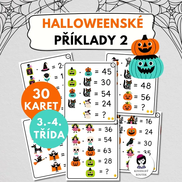 Halloweenské příklady 2 | Rébusy | Šifrování | Násobilka 2-9 | Násobení 1