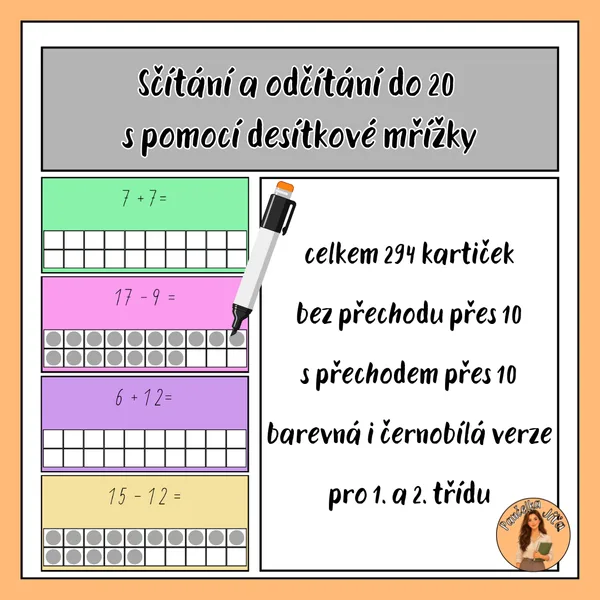 Sčítání a odčítání do 20 s pomocí desítkové mřížky 1