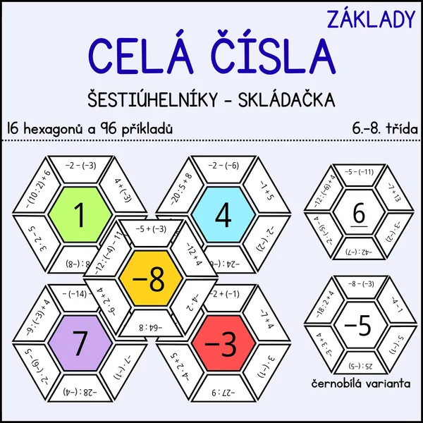 Celá čísla (základy) - šestiúhelníkové skládačky 1