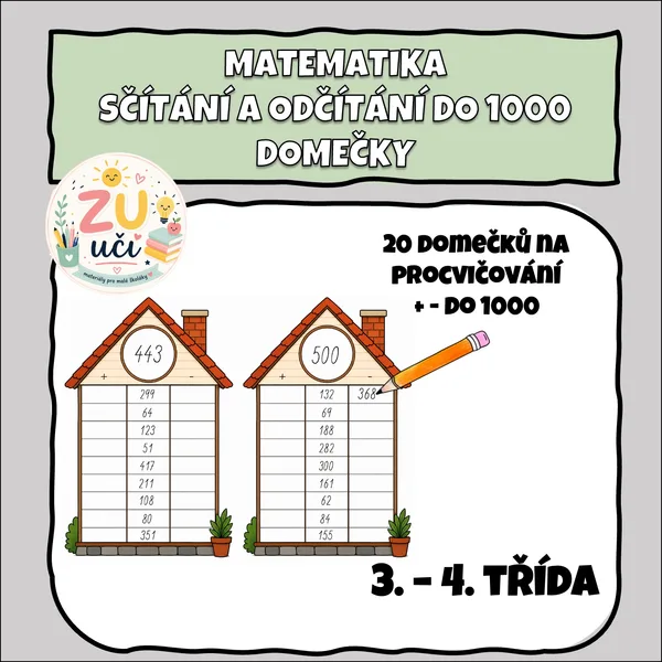 Matematické domečky - Sčítání a odčítání do 1000 1