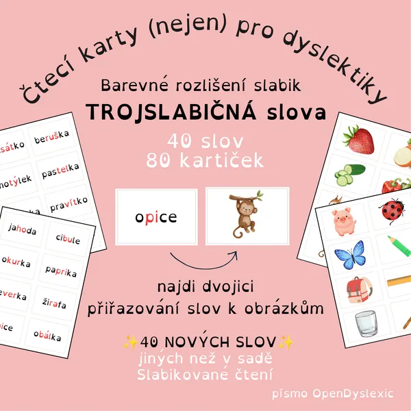 Trojslabičná slova – přiřazování SLABIKOVANÝCH slov k obrázkům 1