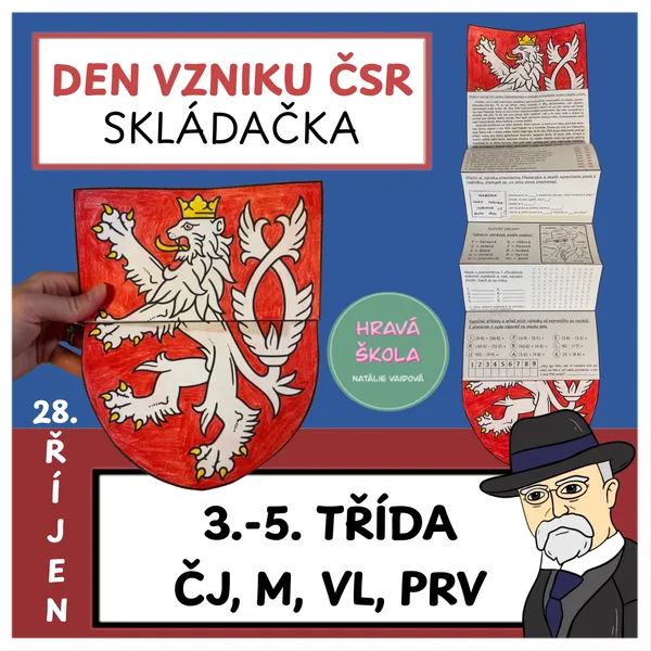 DEN VZNIKU ČSR, 28. ŘÍJEN - SKLÁDAČKA -3.-5. ROČNÍK- UČIVO ČJ, M, PRV, VL 1
