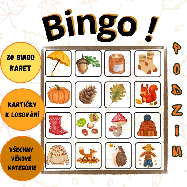 PODZIMNÍ BINGO PRO DĚTI 🍂 | 20 HRACÍCH KARET + LOSOVACÍ KARTIČKY 1