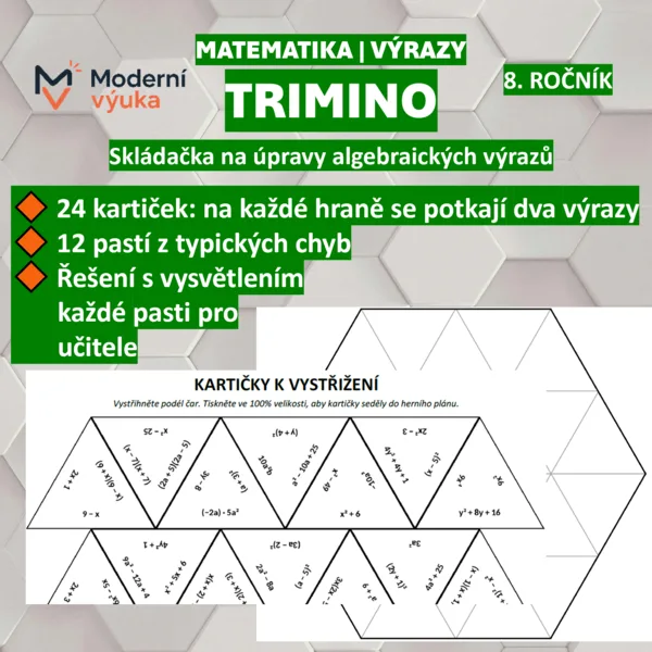 🔺 Trimino | Skládačka na úpravy algebraických výrazů 1