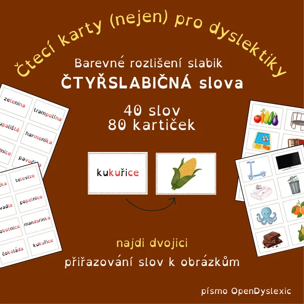 Čtyřslabičná slova – přiřazování SLABIKOVANÝCH slov k obrázkům 1