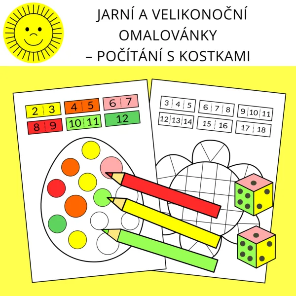 JARNÍ A VELIKONOČNÍ OMALOVÁNKY - POČÍTÁNÍ S KOSTKAMI 1