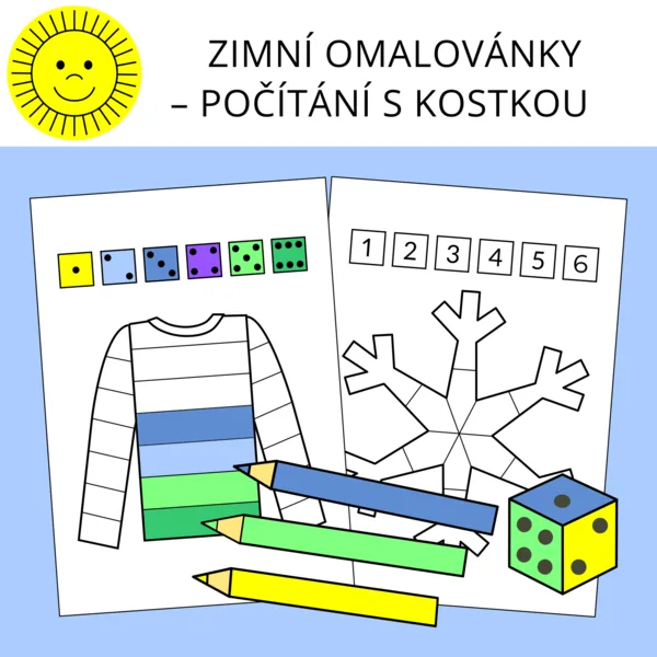 ZIMNÍ OMALOVÁNKY - POČÍTÁNÍ S KOSTKOU 1