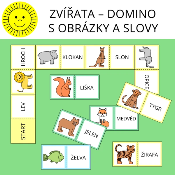 ZVÍŘATA - DOMINO S OBRÁZKY A SLOVY 1