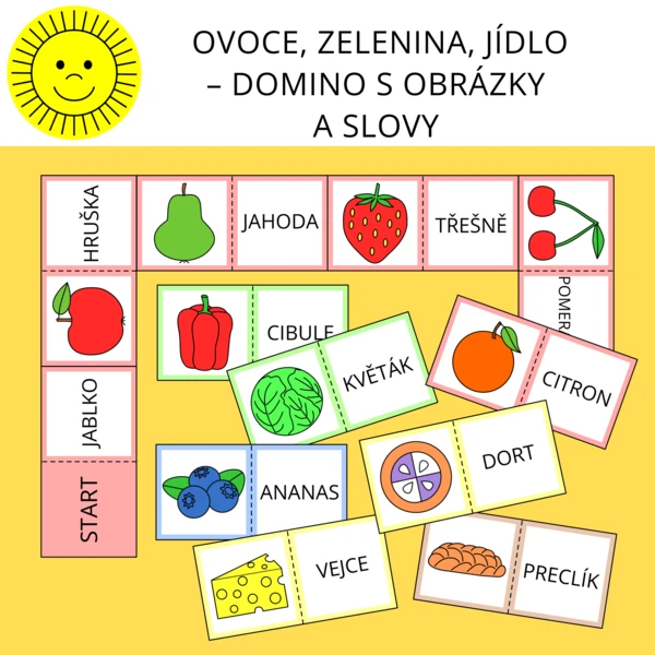 OVOCE, ZELENINA, JÍDLO – DOMINO S OBRÁZKY A SLOVY 1
