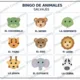 Bingo de animales – španělské bingo na procvičení názvů zvířat 2