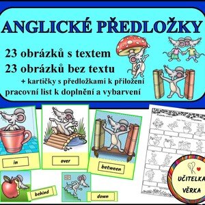Anglické předložky - demonstrační karty