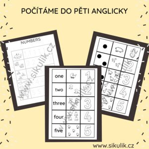 Počítáme Do 5 Anglicky Spojovačka, Omalovánka, Pexeso