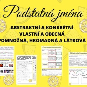 Podstatná jména ABSTRAKTNÍ, KONKRÉTNÍ, VLASTNÍ, OBECNÁ, POMNOŽNÁ, HROMADNÁ, LÁTKOVÁ