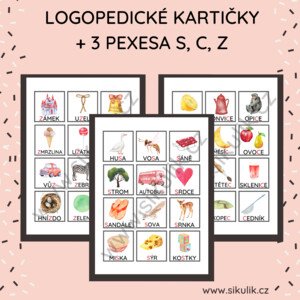 Logopedické kartičky, 3 pexesa S, Z, C