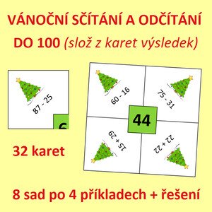 Vánoční sčítání a odčítání do 100 (slož z karet výsledek)