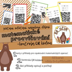 Sada karet k matematickému procvičování, kontrola pomocí QR kódu
