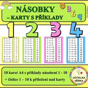 NÁSOBILKA - karty s příklady - barevná řada