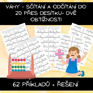 váhy - sčítání a odčítání do 20 přes desítku - dvě obtížnosti