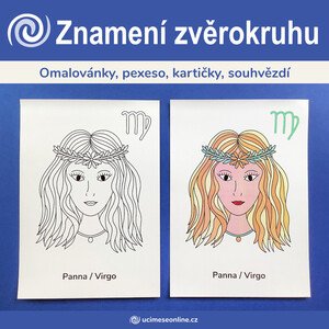Znamení zvěrokruhu - omalovánky, pexeso, 6 složkové kartičky, souhvězdí