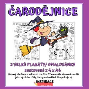 VELKÉ omalovánky/ plakáty ČARODĚJNICE (4xA4)