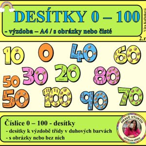 ČÍSLICE 0 – 100 – DESÍTKY – výzdoba A4 – barevná řada
